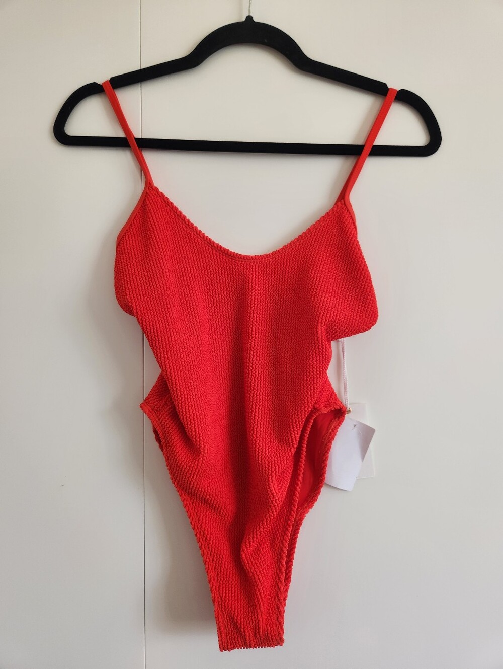 Good American Bright Poppy Red Textured One Piece Swimsuit NWT